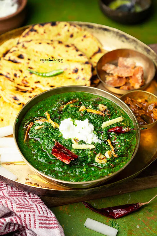 Punjabi sarson da saag prepared with Netaji Mustard Oil