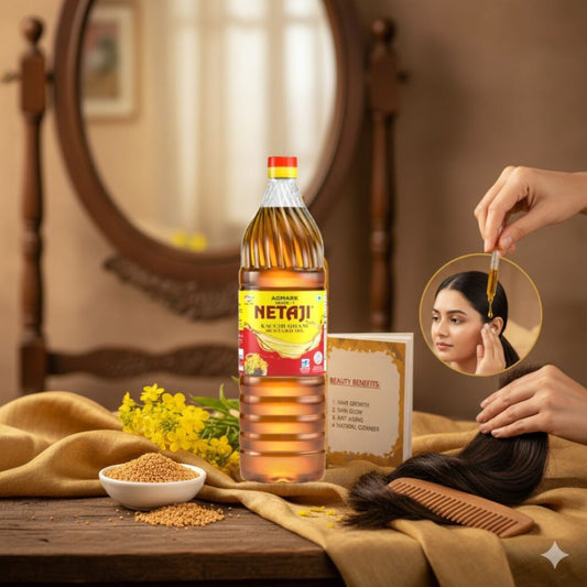 Beauty Benefits of Netaji Kacchi Ghani Mustard Oil.