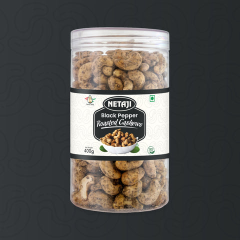 Netaji Black Pepper Roasted Cashew Nuts 400gms Pack || Grade A+ Kernels || Roasted @ Low Temperature