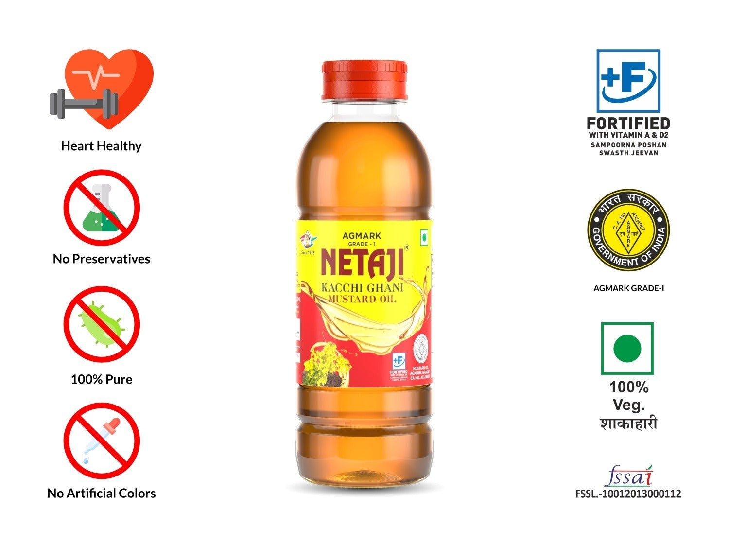 Netaji Kacchi Ghani Mustard Oil 200 ML (15 Bottles Pack)Ashoka Oil Industries