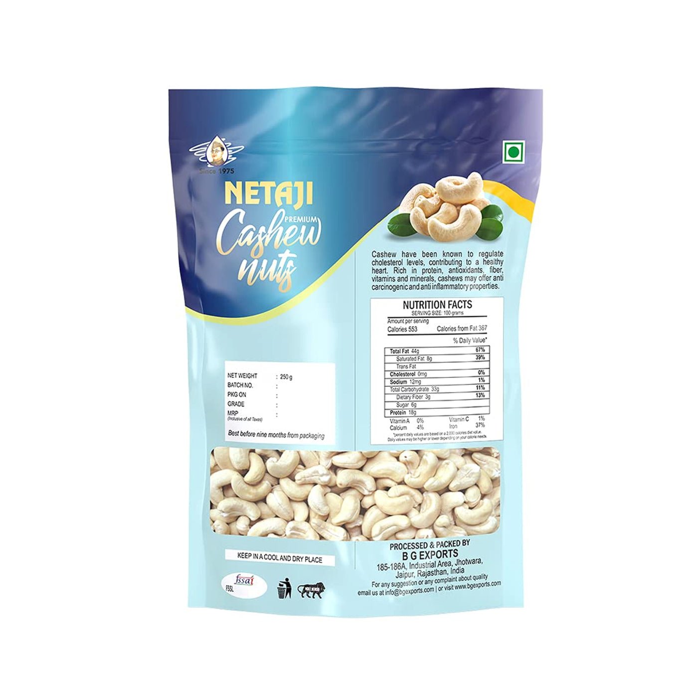 Netaji Premium Cashew Nuts 250 g PouchAshoka Oil Industries