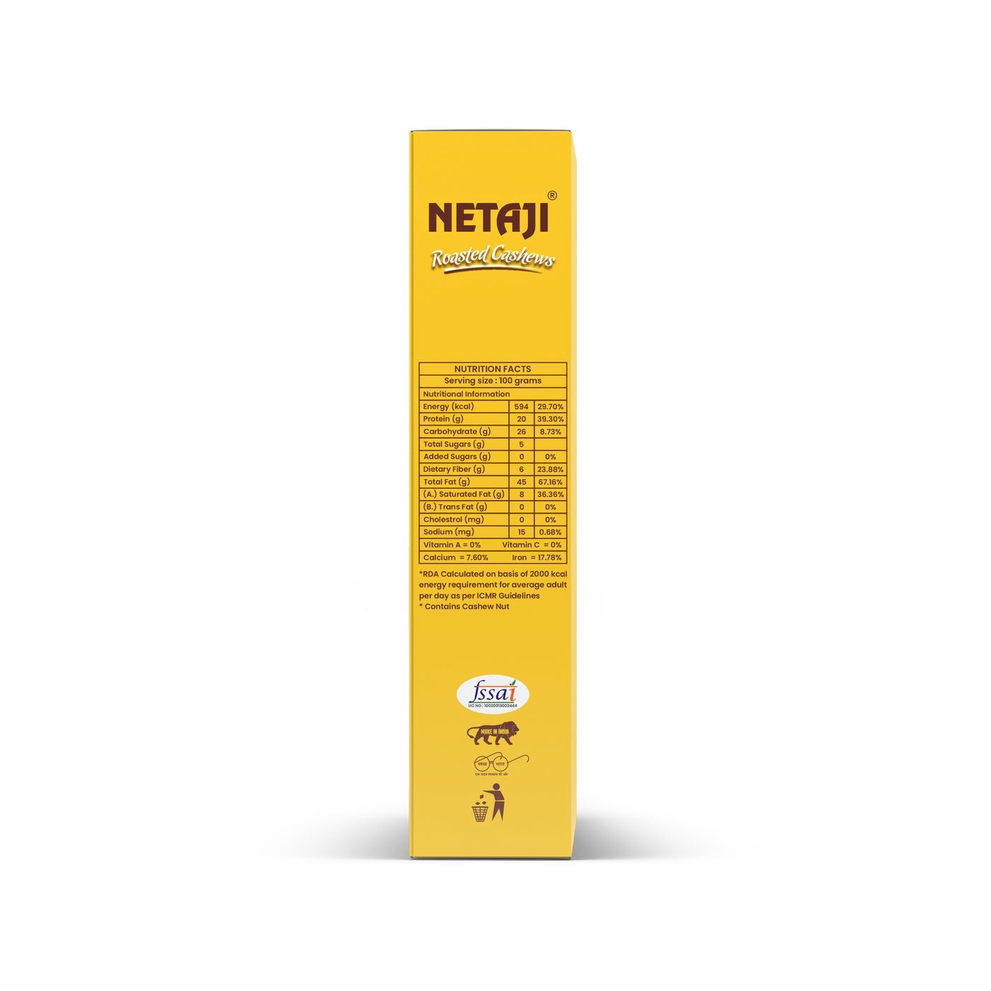 Netaji Salted Roasted Cashew Nuts 250 g BoxAshoka Oil Industries