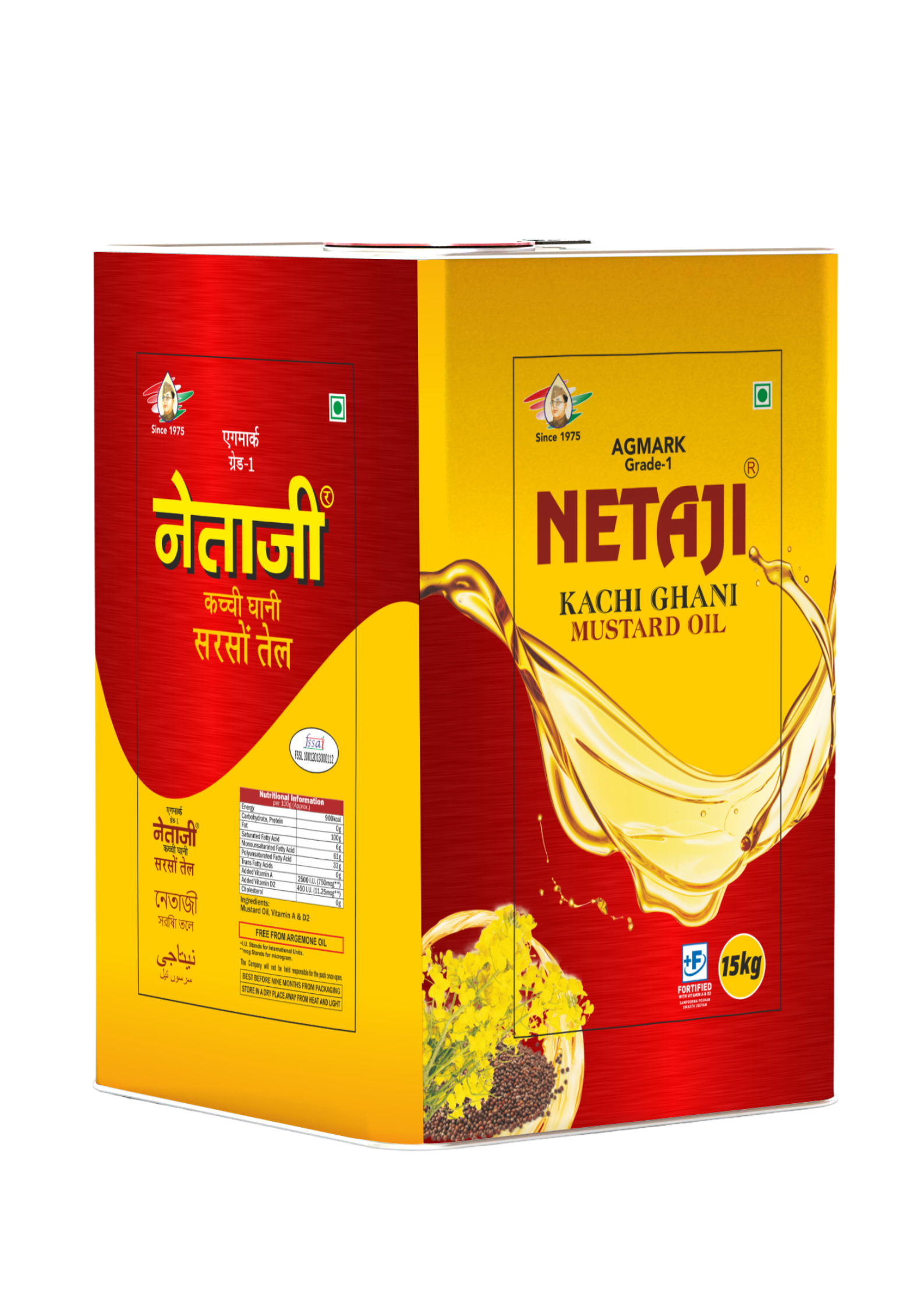 Netaji Kacchi Ghani Mustard Oil 15 Kg Tin