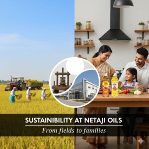 Farmer harvesting oilseed crops sustainably in green fields.